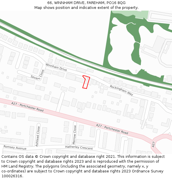 66, WINNHAM DRIVE, FAREHAM, PO16 8QG: Location map and indicative extent of plot