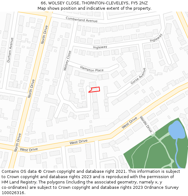 66, WOLSEY CLOSE, THORNTON-CLEVELEYS, FY5 2NZ: Location map and indicative extent of plot