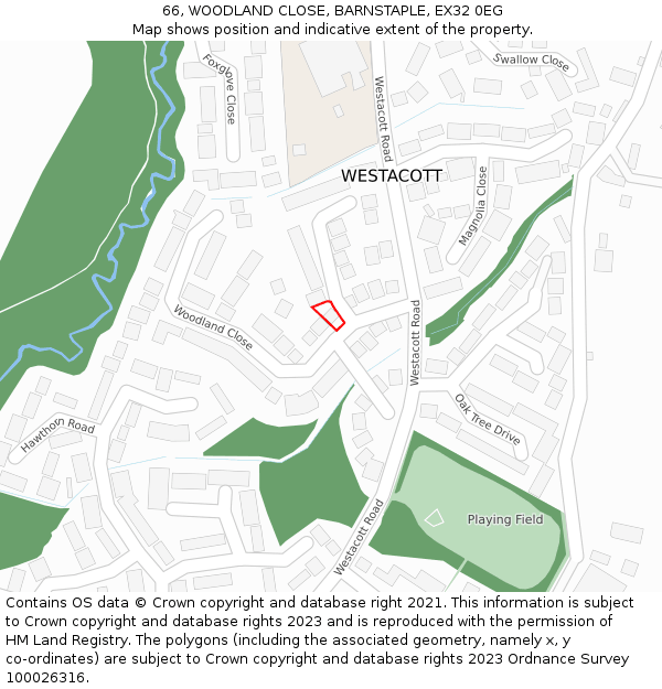66, WOODLAND CLOSE, BARNSTAPLE, EX32 0EG: Location map and indicative extent of plot