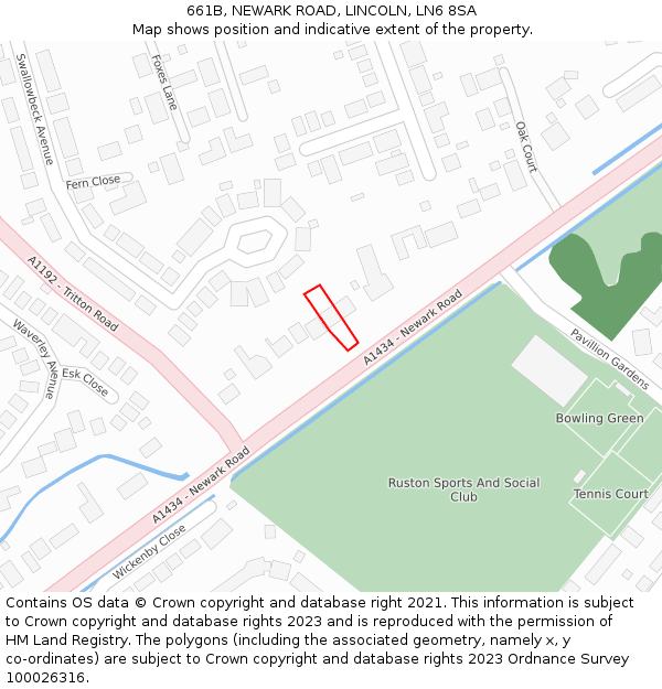 661B, NEWARK ROAD, LINCOLN, LN6 8SA: Location map and indicative extent of plot