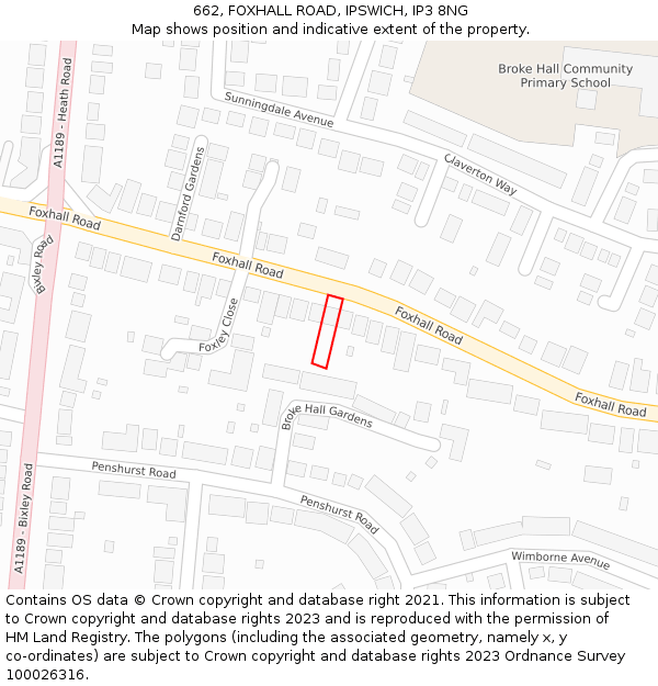 662, FOXHALL ROAD, IPSWICH, IP3 8NG: Location map and indicative extent of plot