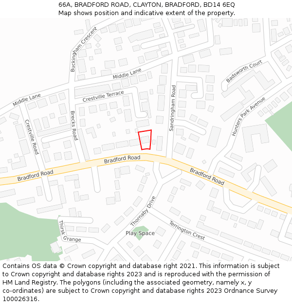 66A, BRADFORD ROAD, CLAYTON, BRADFORD, BD14 6EQ: Location map and indicative extent of plot