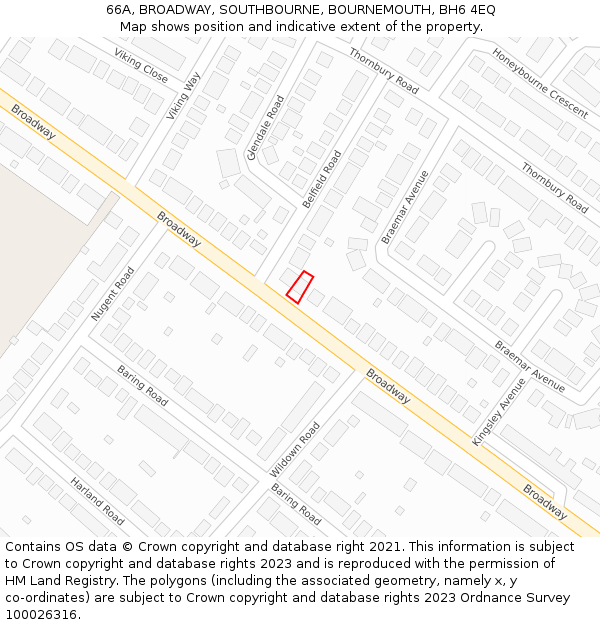 66A, BROADWAY, SOUTHBOURNE, BOURNEMOUTH, BH6 4EQ: Location map and indicative extent of plot