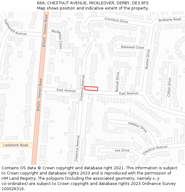 66A, CHESTNUT AVENUE, MICKLEOVER, DERBY, DE3 9FS: Location map and indicative extent of plot