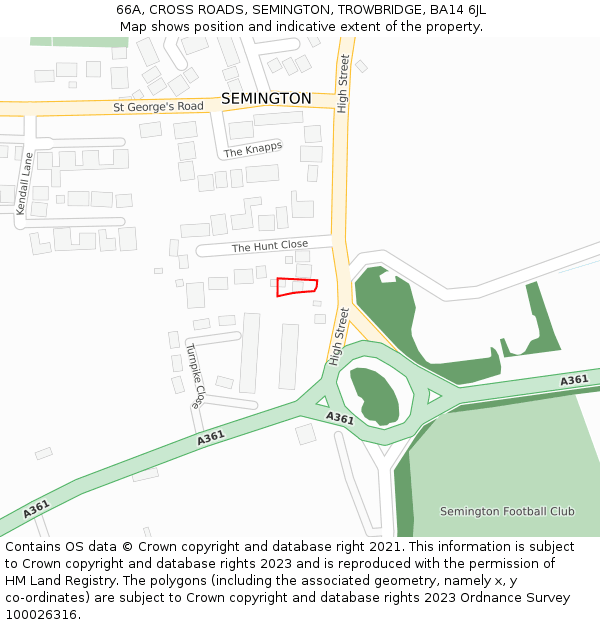 66A, CROSS ROADS, SEMINGTON, TROWBRIDGE, BA14 6JL: Location map and indicative extent of plot