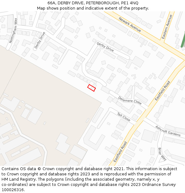 66A, DERBY DRIVE, PETERBOROUGH, PE1 4NQ: Location map and indicative extent of plot
