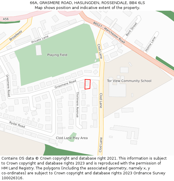 66A, GRASMERE ROAD, HASLINGDEN, ROSSENDALE, BB4 6LS: Location map and indicative extent of plot