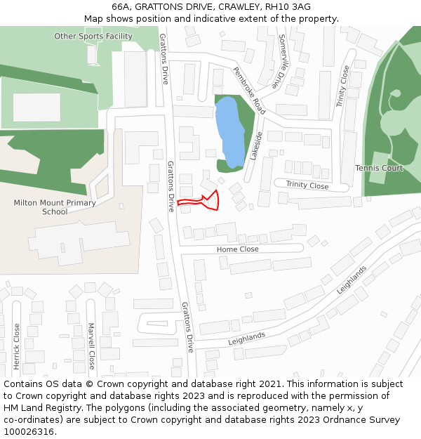 66A, GRATTONS DRIVE, CRAWLEY, RH10 3AG: Location map and indicative extent of plot