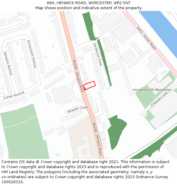 66A, HENWICK ROAD, WORCESTER, WR2 5NT: Location map and indicative extent of plot
