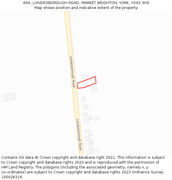 66A, LONDESBOROUGH ROAD, MARKET WEIGHTON, YORK, YO43 3HS: Location map and indicative extent of plot