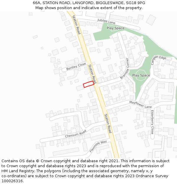 66A, STATION ROAD, LANGFORD, BIGGLESWADE, SG18 9PG: Location map and indicative extent of plot