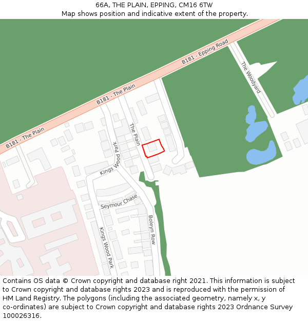 66A, THE PLAIN, EPPING, CM16 6TW: Location map and indicative extent of plot