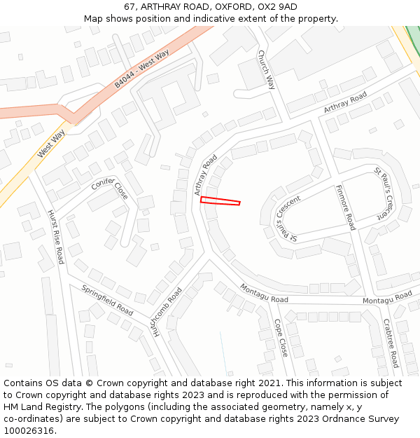 67, ARTHRAY ROAD, OXFORD, OX2 9AD: Location map and indicative extent of plot