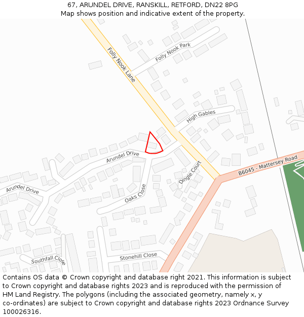 67, ARUNDEL DRIVE, RANSKILL, RETFORD, DN22 8PG: Location map and indicative extent of plot