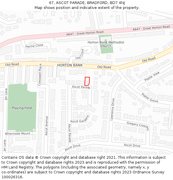 67, ASCOT PARADE, BRADFORD, BD7 4NJ: Location map and indicative extent of plot