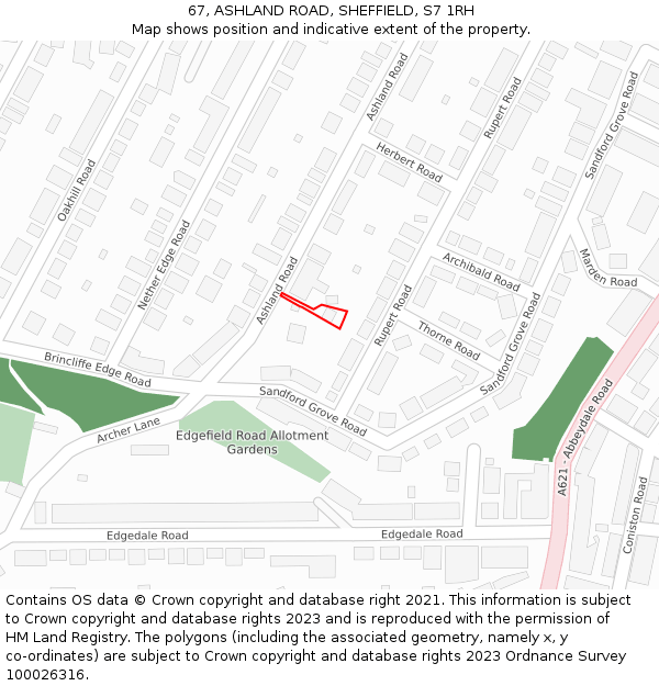67, ASHLAND ROAD, SHEFFIELD, S7 1RH: Location map and indicative extent of plot