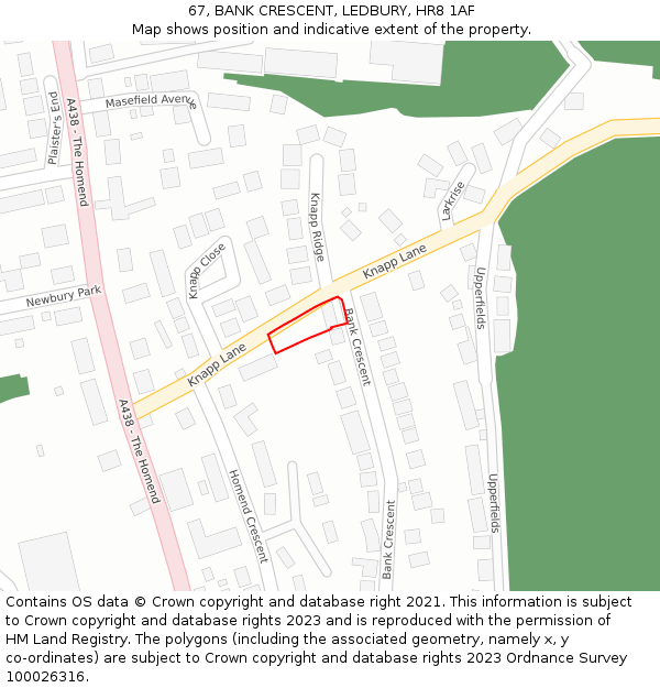 67, BANK CRESCENT, LEDBURY, HR8 1AF: Location map and indicative extent of plot