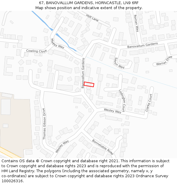 67, BANOVALLUM GARDENS, HORNCASTLE, LN9 6RF: Location map and indicative extent of plot