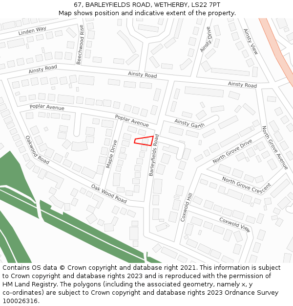 67, BARLEYFIELDS ROAD, WETHERBY, LS22 7PT: Location map and indicative extent of plot