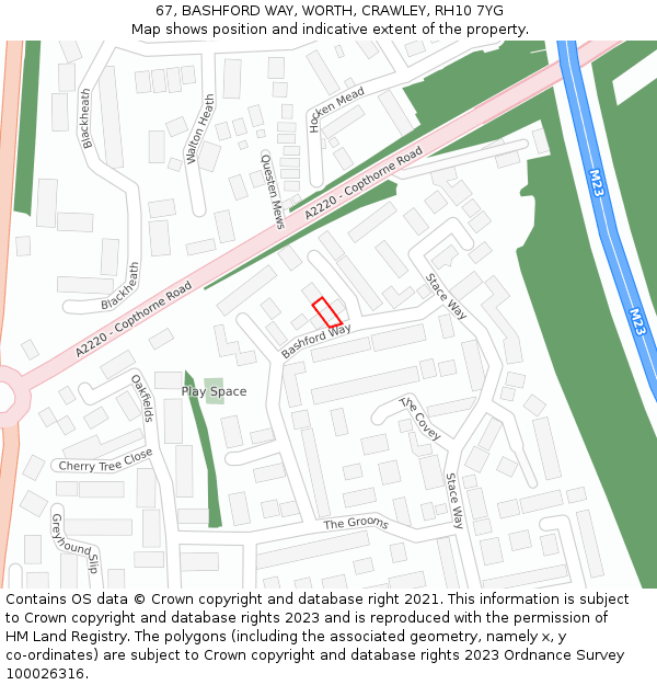67, BASHFORD WAY, WORTH, CRAWLEY, RH10 7YG: Location map and indicative extent of plot