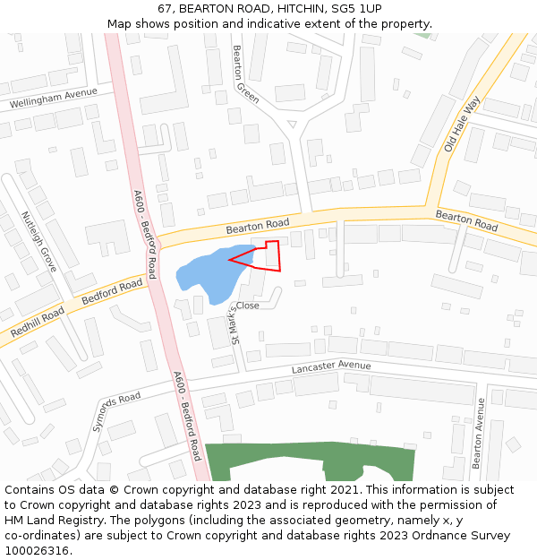 67, BEARTON ROAD, HITCHIN, SG5 1UP: Location map and indicative extent of plot