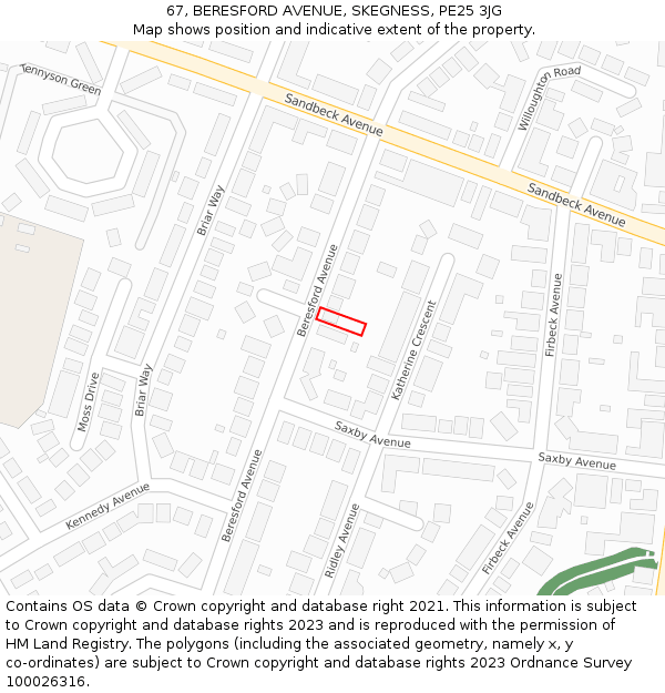 67, BERESFORD AVENUE, SKEGNESS, PE25 3JG: Location map and indicative extent of plot