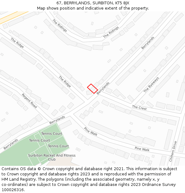 67, BERRYLANDS, SURBITON, KT5 8JX: Location map and indicative extent of plot
