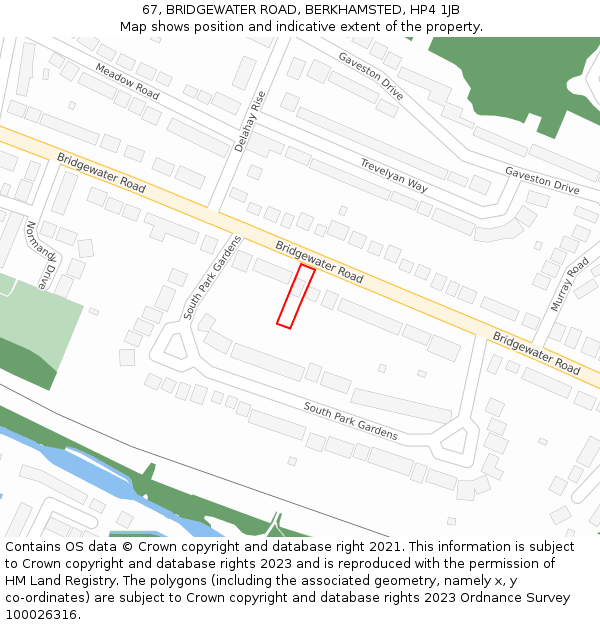 67, BRIDGEWATER ROAD, BERKHAMSTED, HP4 1JB: Location map and indicative extent of plot