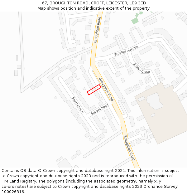 67, BROUGHTON ROAD, CROFT, LEICESTER, LE9 3EB: Location map and indicative extent of plot