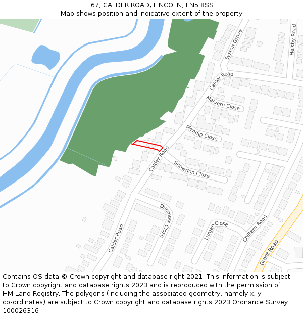 67, CALDER ROAD, LINCOLN, LN5 8SS: Location map and indicative extent of plot