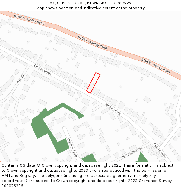 67, CENTRE DRIVE, NEWMARKET, CB8 8AW: Location map and indicative extent of plot