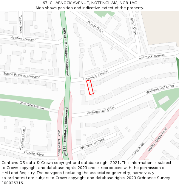 67, CHARNOCK AVENUE, NOTTINGHAM, NG8 1AG: Location map and indicative extent of plot