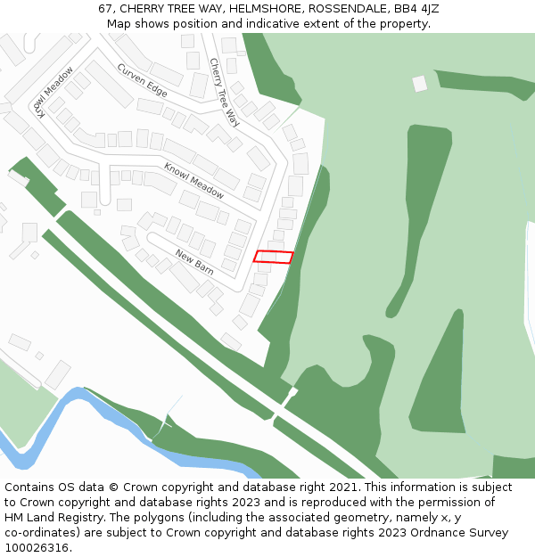 67, CHERRY TREE WAY, HELMSHORE, ROSSENDALE, BB4 4JZ: Location map and indicative extent of plot