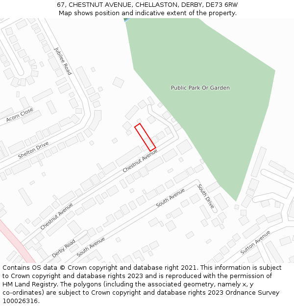 67, CHESTNUT AVENUE, CHELLASTON, DERBY, DE73 6RW: Location map and indicative extent of plot