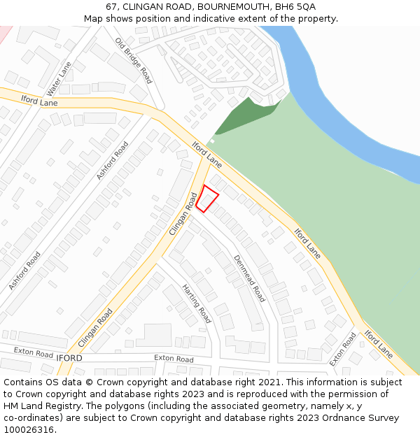 67, CLINGAN ROAD, BOURNEMOUTH, BH6 5QA: Location map and indicative extent of plot