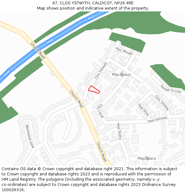 67, CLOS YSTWYTH, CALDICOT, NP26 4RE: Location map and indicative extent of plot