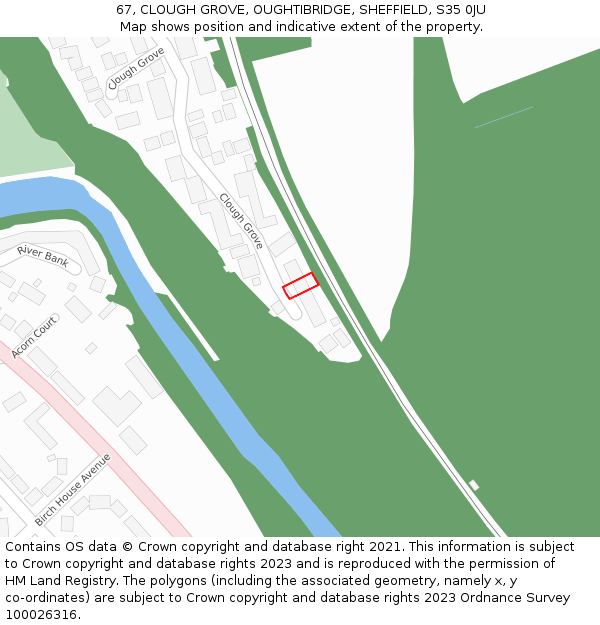67, CLOUGH GROVE, OUGHTIBRIDGE, SHEFFIELD, S35 0JU: Location map and indicative extent of plot