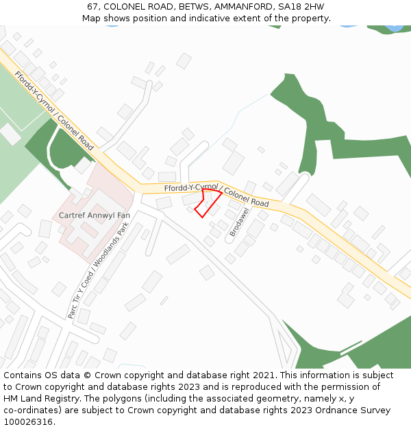 67, COLONEL ROAD, BETWS, AMMANFORD, SA18 2HW: Location map and indicative extent of plot
