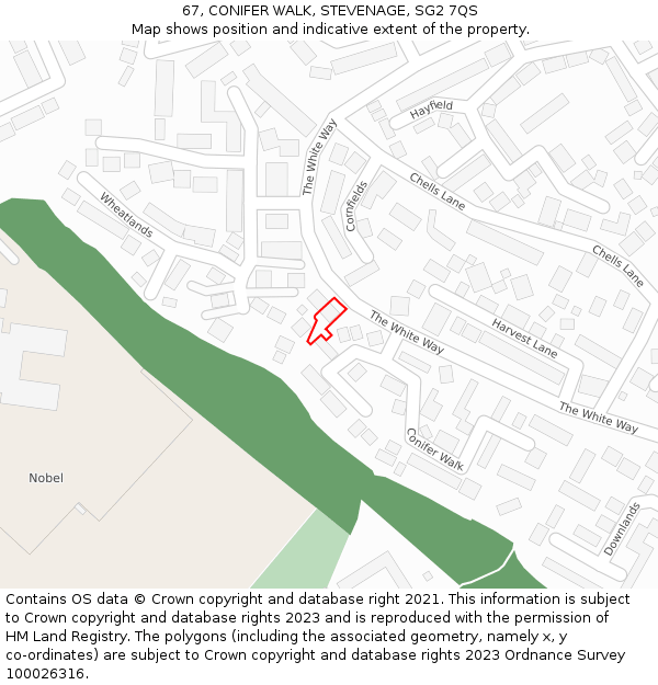 67, CONIFER WALK, STEVENAGE, SG2 7QS: Location map and indicative extent of plot
