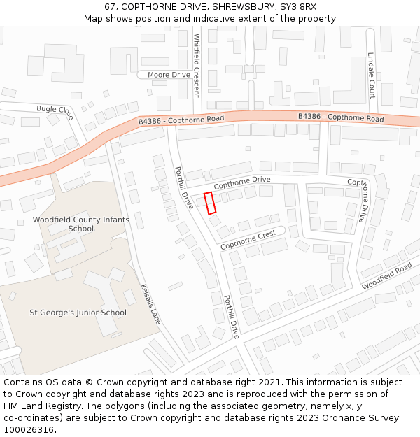 67, COPTHORNE DRIVE, SHREWSBURY, SY3 8RX: Location map and indicative extent of plot