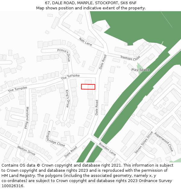 67, DALE ROAD, MARPLE, STOCKPORT, SK6 6NF: Location map and indicative extent of plot