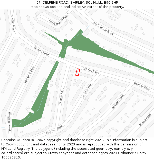 67, DELRENE ROAD, SHIRLEY, SOLIHULL, B90 2HP: Location map and indicative extent of plot
