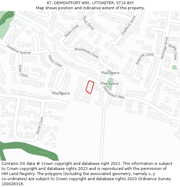 67, DEMONTFORT WAY, UTTOXETER, ST14 8XY: Location map and indicative extent of plot