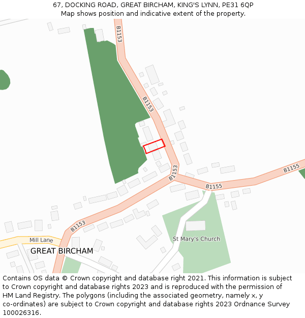67, DOCKING ROAD, GREAT BIRCHAM, KING'S LYNN, PE31 6QP: Location map and indicative extent of plot