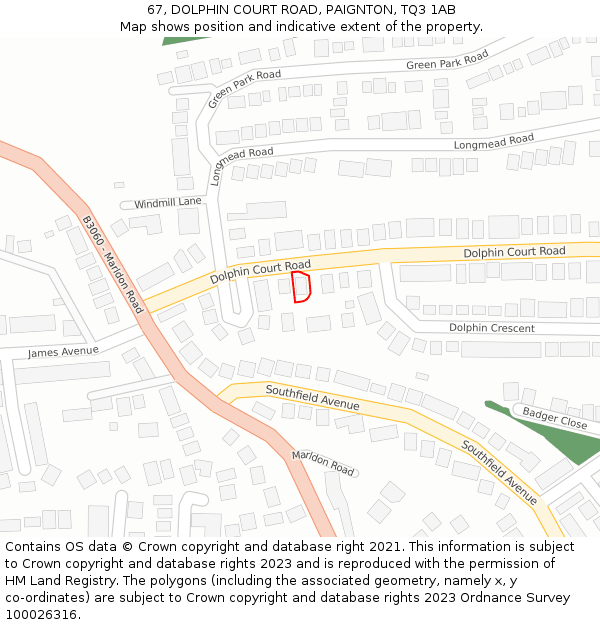 67, DOLPHIN COURT ROAD, PAIGNTON, TQ3 1AB: Location map and indicative extent of plot