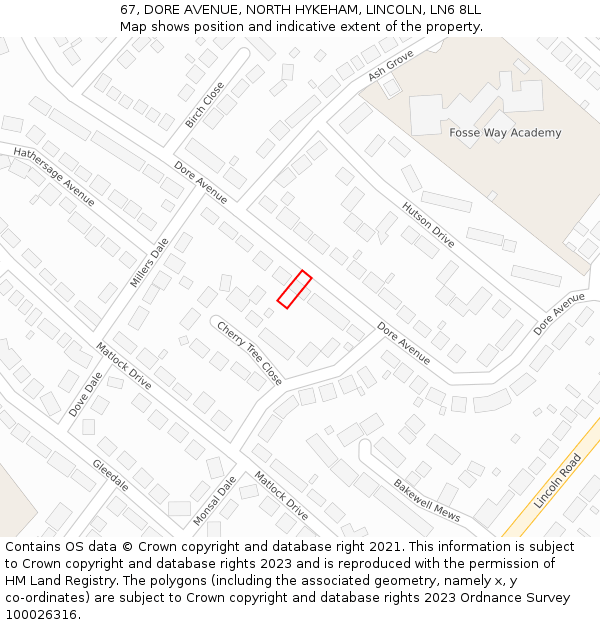 67, DORE AVENUE, NORTH HYKEHAM, LINCOLN, LN6 8LL: Location map and indicative extent of plot