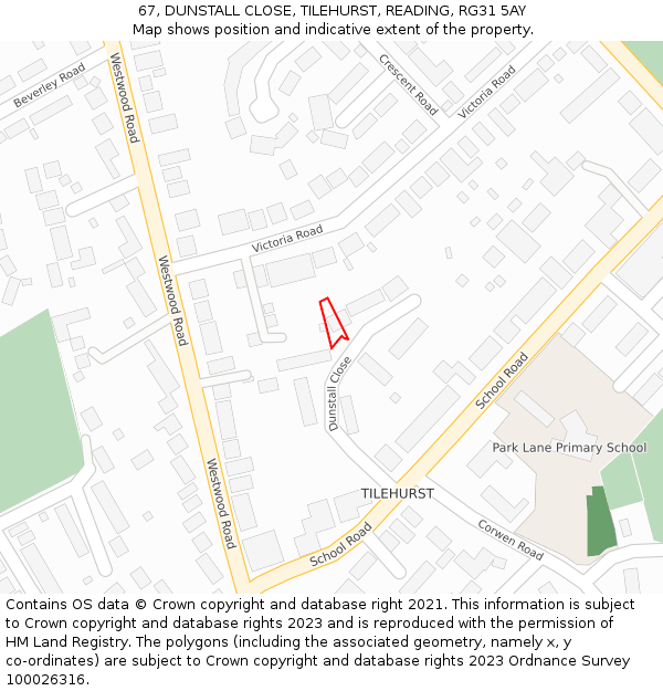67, DUNSTALL CLOSE, TILEHURST, READING, RG31 5AY: Location map and indicative extent of plot