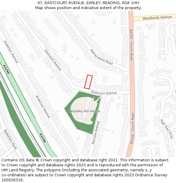 67, EASTCOURT AVENUE, EARLEY, READING, RG6 1HH: Location map and indicative extent of plot