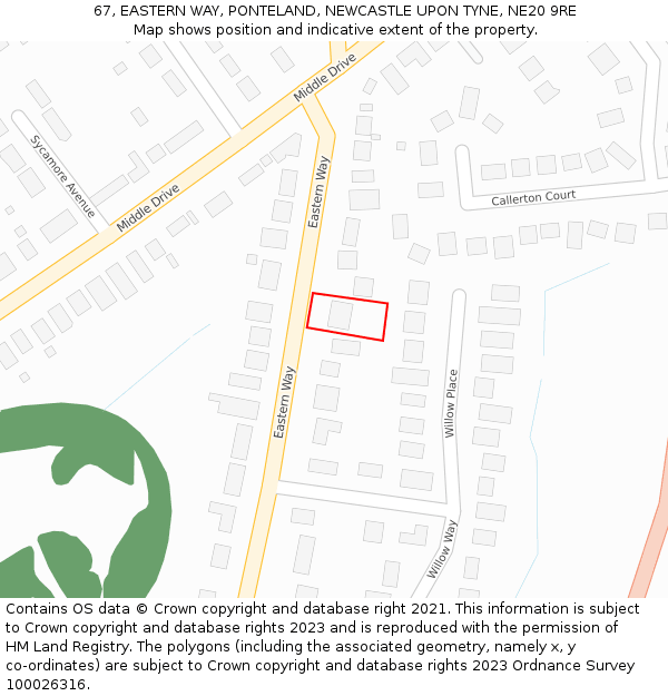 67, EASTERN WAY, PONTELAND, NEWCASTLE UPON TYNE, NE20 9RE: Location map and indicative extent of plot