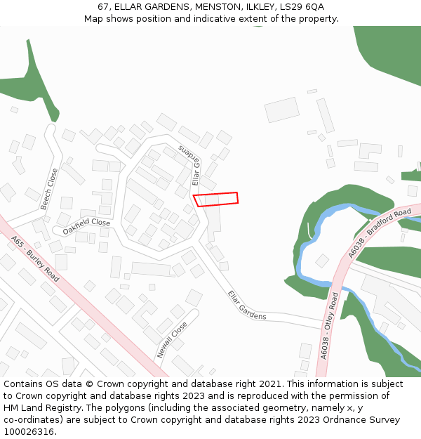 67, ELLAR GARDENS, MENSTON, ILKLEY, LS29 6QA: Location map and indicative extent of plot